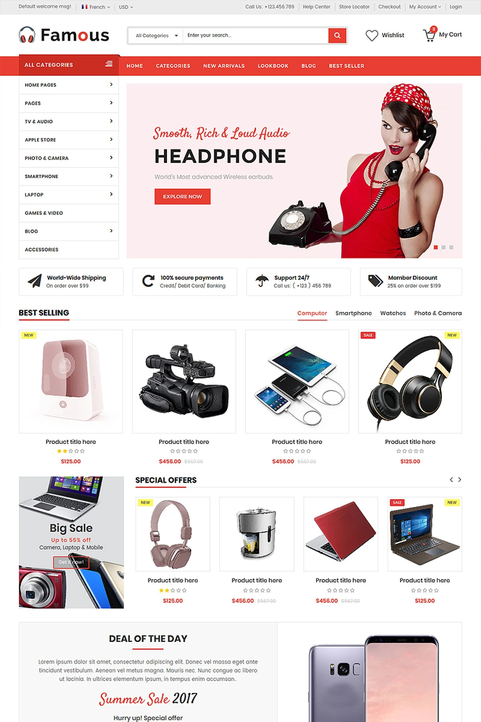 OneSmartSite | Designs » Famous - Electronics Store HTML5 Website template